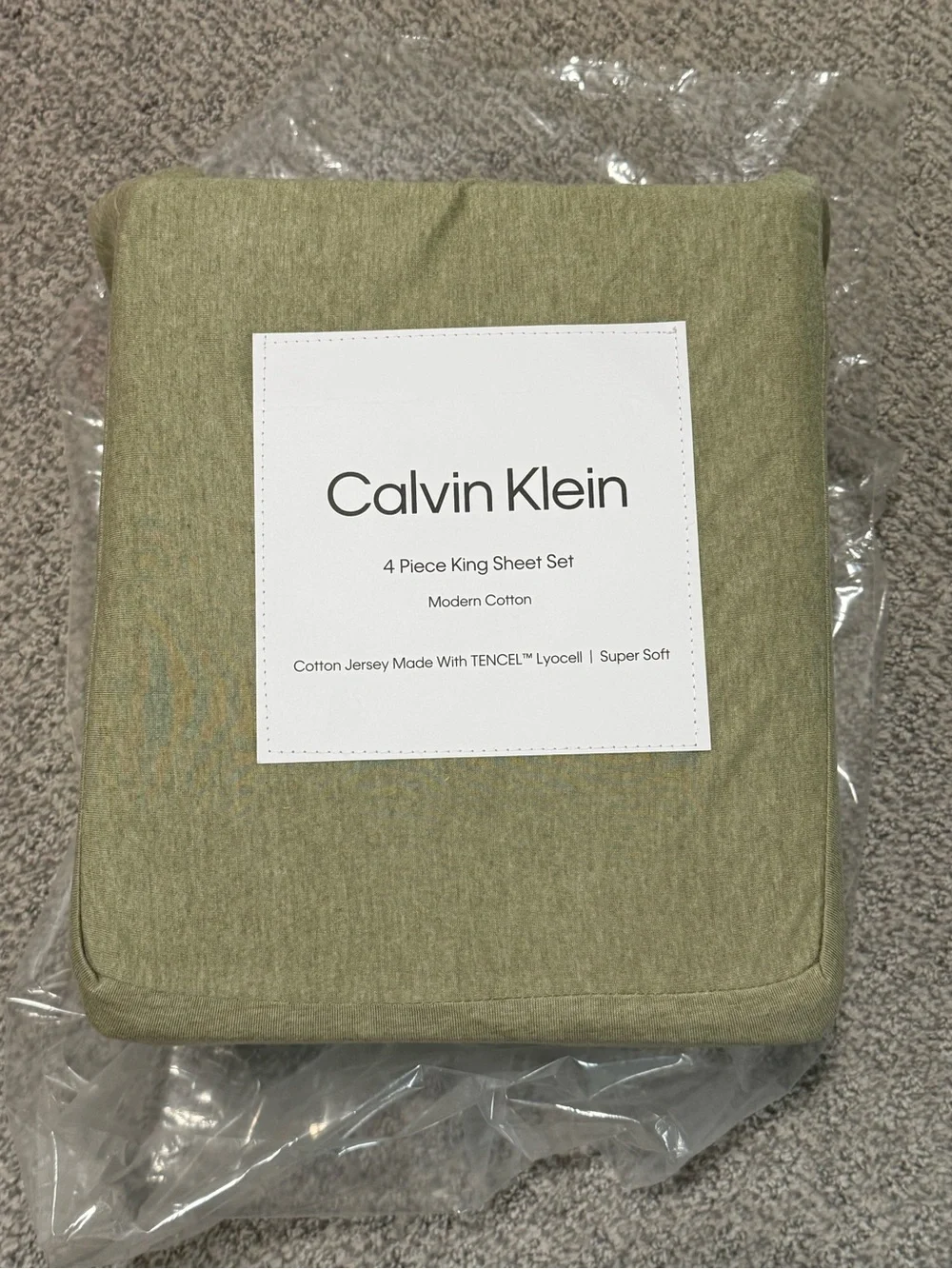 Calvin Klein Green Cotton Jersey Tencel Lyocell Sheet Set
